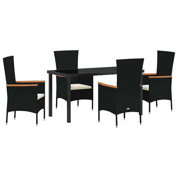 vidaXL Ensemble de salle à manger pour jardin 5 Pièces Noir Poly rotin