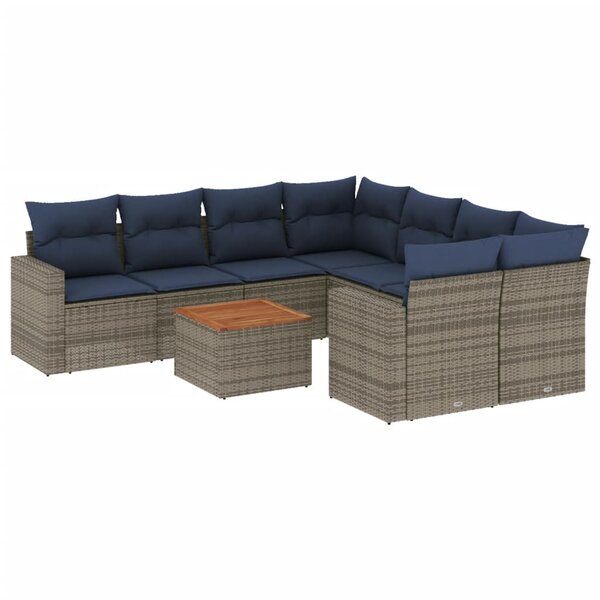 vidaXL Salon de jardin 9 Pièces avec coussins gris résine tressée