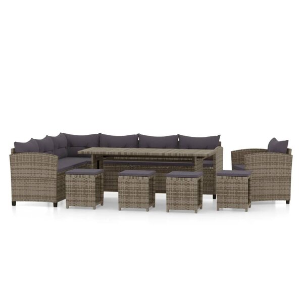 vidaXL Salon de jardin 7 Pièces avec coussins résine tressée gris