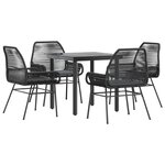 vidaXL Ensemble à manger de jardin et coussins 5 Pièces noir rotin verre