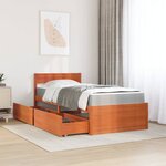 vidaXL Lit avec tiroirs/matelas cire marron 90x190 cm bois massif pin