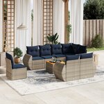 vidaXL Salon de jardin 9 Pièces avec coussins gris résine tressée