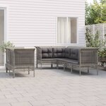 vidaXL Salon de jardin 7 Pièces avec coussins Gris Résine tressée
