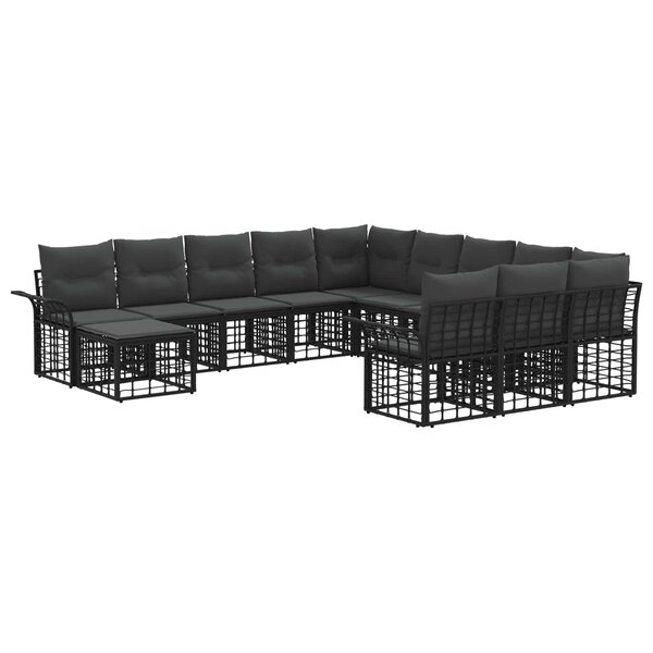 vidaXL Ensemble de canapé de jardin 12 pc Noir et Gris foncé polyrotin