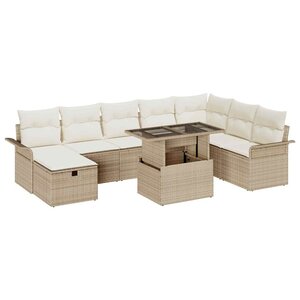 vidaXL Ensemble de canapé de jardin 9 Pièces Beige Poly rotin