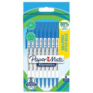 Stylo à bille Kilometrico blister de 8 bleu Paper Mate