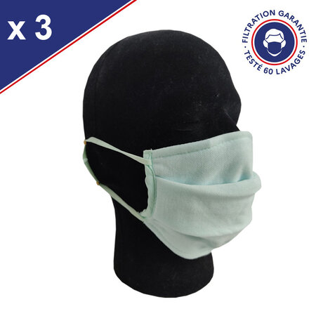Masque Tissu Catégorie 1 Lavable x60 Bleu Ciel Lot de 5
