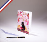 Carte double miniature créée et imprimée en france  sur papier certifié pefc - bon anniversaire - chats et cadeaux