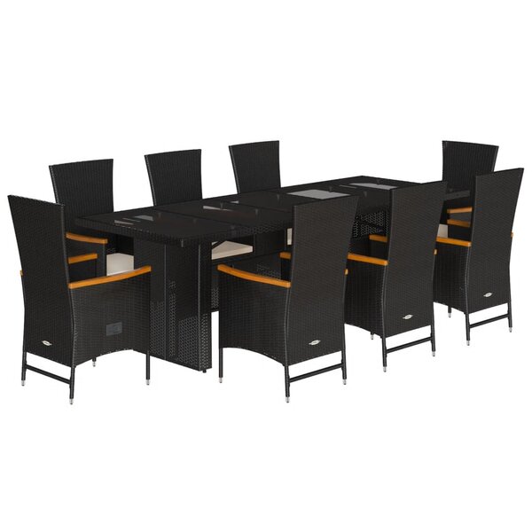 vidaXL Ensemble à manger de jardin 9Pièces coussins noir résine tressée
