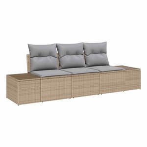 vidaXL Ensemble de Canapés de Jardin 3 Pièces avec Coussins Beige Rotin Poly