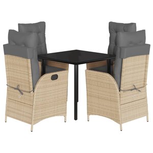 vidaXL Ensemble à manger de jardin coussins 5 Pièces mélange beige rotin