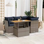 vidaXL Salon de jardin 5 Pièces avec coussins gris résine tressée