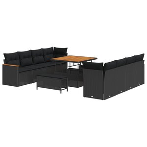 vidaXL Ensemble de canapé de jardin 11 Pièces Noir polyrotin