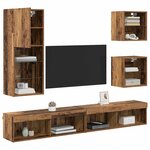 vidaXL Unités murales TV avec LED 5 Pièces Bois Ancien Bois d'ingénierie