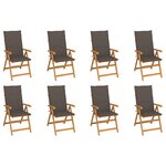 vidaXL Chaises inclinables de jardin et coussins lot de 8 Teck solide