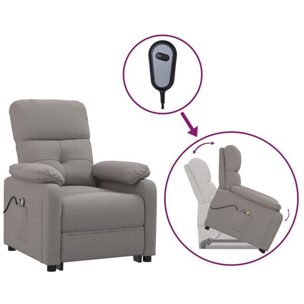 vidaXL Fauteuil de massage Taupe Tissu
