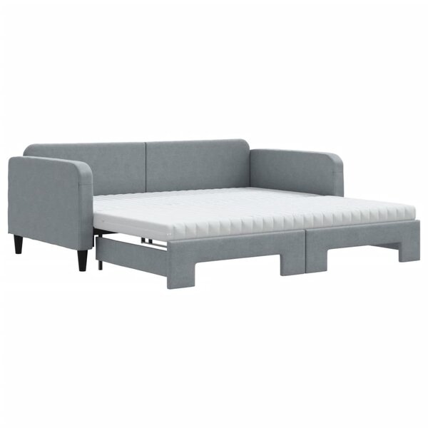 vidaXL Lit de jour avec gigogne et matelas gris clair 100x200 cm tissu