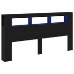 vidaXL Tête de lit LED avec étagère Chêne noir 200 x 18.5 x 103.5 cm