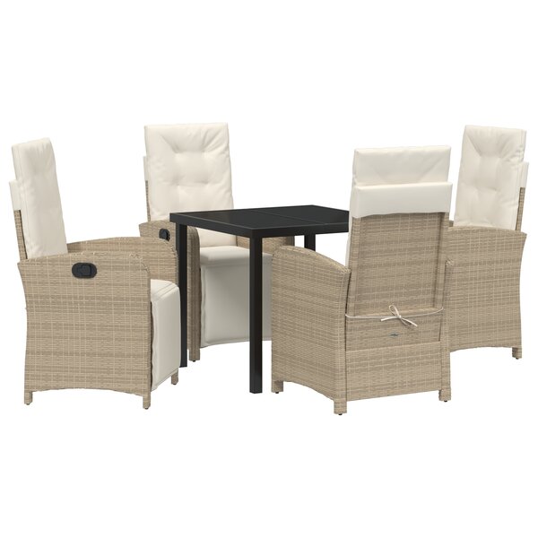 vidaXL Ensemble de jardin 5 pièces avec coussins beiges en poly rotin