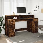 vidaXL Bureau et lumières LED chêne fumé 160x55x91cm bois d'ingénierie