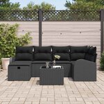 vidaXL Ensemble de canapé de jardin avec coussin 7 Pièces Noir Poly rotin