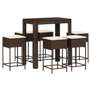 vidaXL Ensemble de bar de jardin avec coussins 7 Pièces marron poly rotin