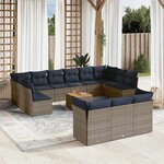 vidaXL Salon de jardin avec coussins 14 Pièces gris résine tressée