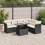 vidaXL Salon de jardin 7 Pièces avec coussins noir résine tressée