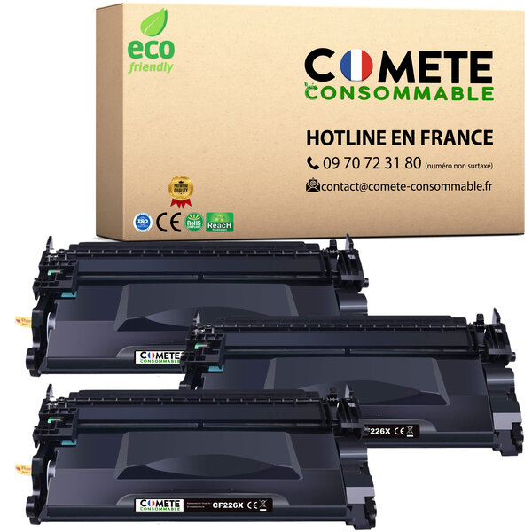 26A - 3 toners compatibles pour HP CF226X CF226A 26X - Noir - COMETE