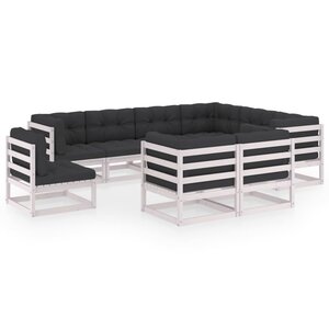 vidaXL Salon de jardin 9 Pièces avec coussins Blanc Bois de pin massif
