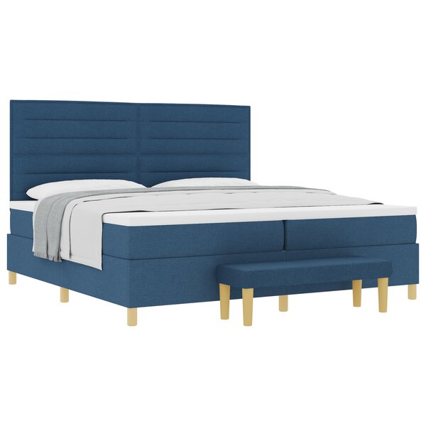 vidaXL Lit à ressort avec matelas et banc bleu 200x200 cm en tissu