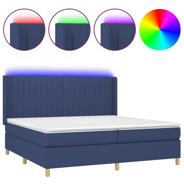 vidaXL Sommier à lattes de lit matelas et LED Bleu 200x200 cm Tissu