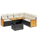 vidaXL Salon de jardin 7 Pièces avec coussins noir résine tressée