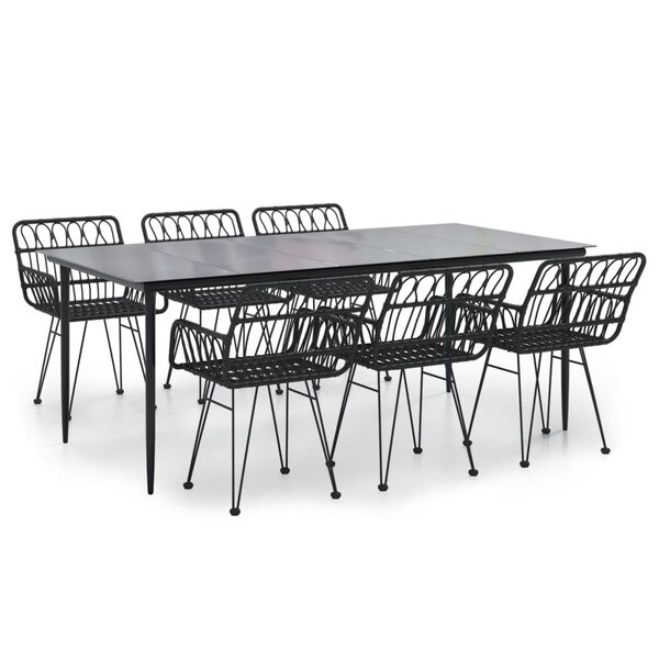 vidaXL Ensemble à manger de jardin 7 Pièces Noir Résine tressée
