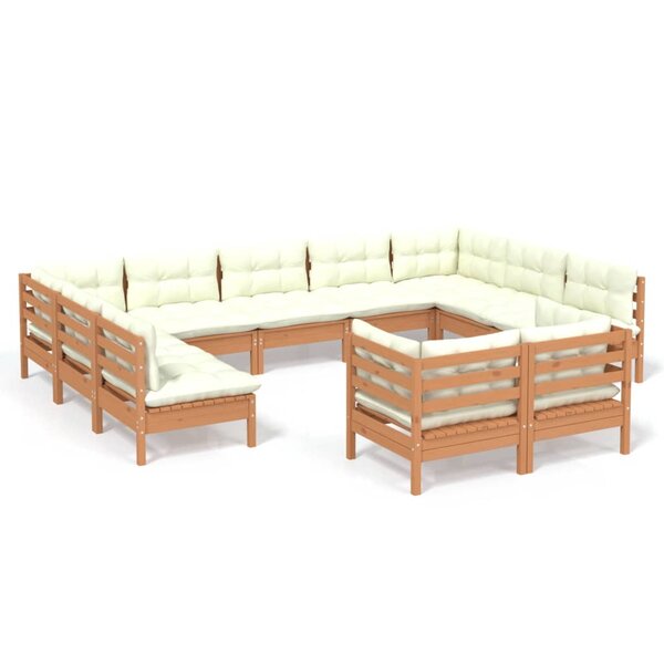 vidaXL Salon de jardin 11 Pièces avec coussins Marron miel Bois de pin