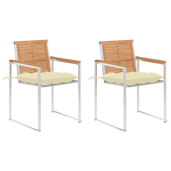 vidaXL Chaises de jardin avec coussins lot de 2 Teck solide et acier