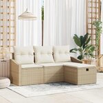 vidaXL Ensemble de canapé de jardin 4 Pièces Beige Poly rotin