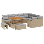 Ensemble de Canapé de Jardin 12 Pièces avec Coussins Rotin Poly Beige Acacia