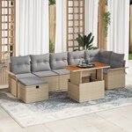 vidaXL Canapé de jardin 8 pièces avec coussins beige en poly rotin