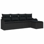 vidaXL Ensemble de canapé de jardin avec coussin 5 Pièces Noir Poly rotin