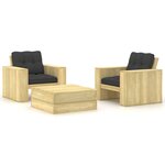 Salon de jardin meuble d'extérieur ensemble de mobilier 3 pièces avec coussins bois de pin imprégné 02_0015930