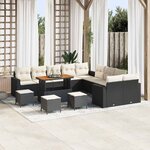 vidaXL Ensemble de canapé de jardin avec coussin 14 Pièces Noir et crème
