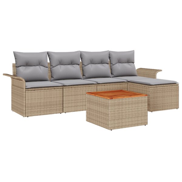 vidaXL Ensemble de salon de jardin 6 pièces avec coussins beige en poly rattan et acacia