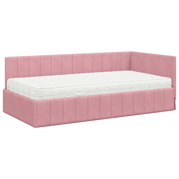 vidaXL Cadre de lit d'angle avec matelas Rose 100 x 200 cm Velours