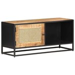Vidaxl meuble tv 90x30x40 cm bois de manguier brut et canne naturelle