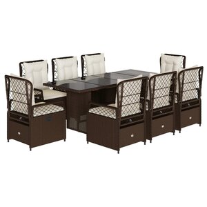 vidaXL Ensemble à manger de jardin et coussins 9 Pièces marron poly rotin