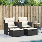 vidaXL Canapé de jardin 2 places avec tabourets noir résine tressée