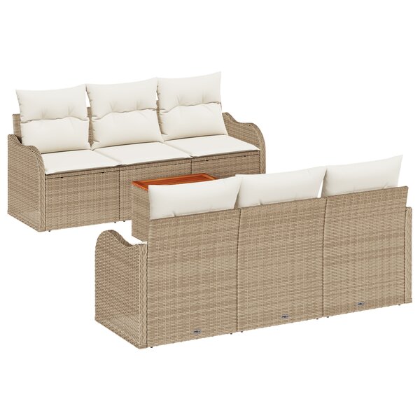 Ensemble de canapé de jardin de 7 pièces vidaXL avec coussins beige poly rotin acacia
