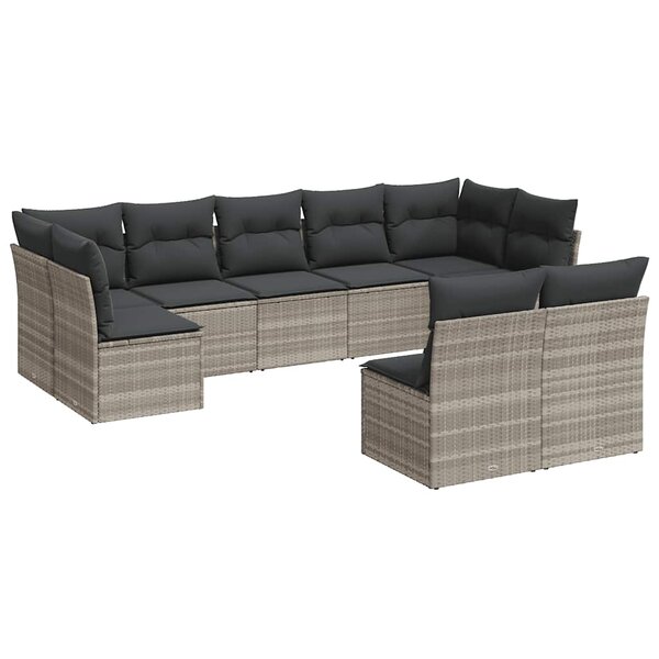 vidaXL Salon de jardin 9 Pièces avec coussins gris clair résine tressée