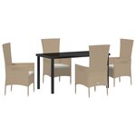 vidaXL Ensemble de repas de jardin 5 Pièces Beige Noir 140 x 70 x 73 cm